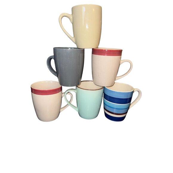 Set Of 6 Royal Norfolk Stoneware Coffee Mugs - Picture 1 of 11